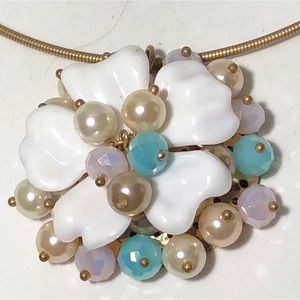 Vintage Pastel Beaded Flower on Goldtone Choker. Adjustable 16-19”